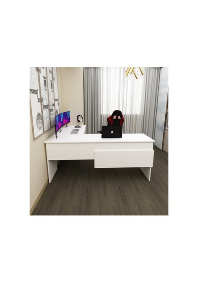 Sell 180 Cm L Çalışma Masası Ofis Masası Oyuncu Masası Beyaz - Beyaz Beyaz