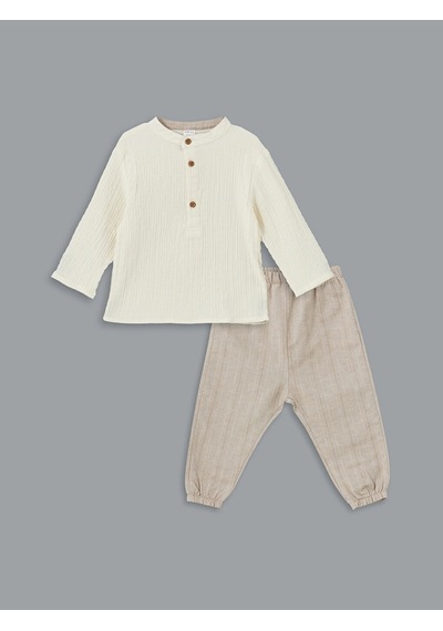 LC Waikiki Lcw Baby Ekru Hakim Yaka Müslin Erkek Bebek Tişört Ve Pantolon 2'l Cream