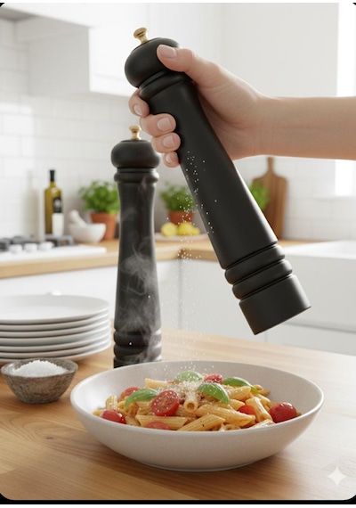 Mat Siyah Tuz Karabiber Değirmeni Baharat Öğütücüsü Büyük Boy 32 Cm 2 Adet Siyah