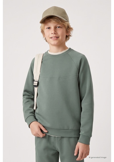 TOMMYLIFE Açık Yeşil Standart Fit Basic Dikiş Detaylı Erkek Çocuk Eşofman Takım - 11325 Yeşili