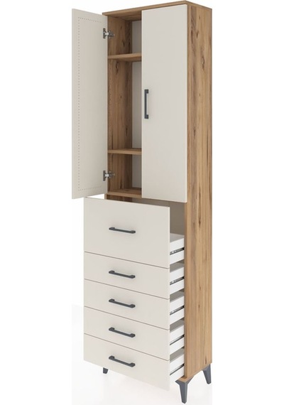 Arges Dolap 3 Raflı 5 Çekmeceli 2 Kapaklı 60x30x221 Çam-aytaşı Çam