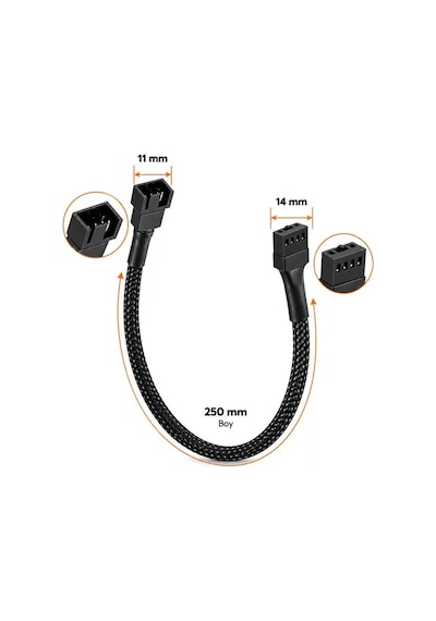 Sh Powermaster Pm-38402 25 Cm 4 Pin Pwm Erkek Dişi Fan Uzatma Kablosu Najmaddin
