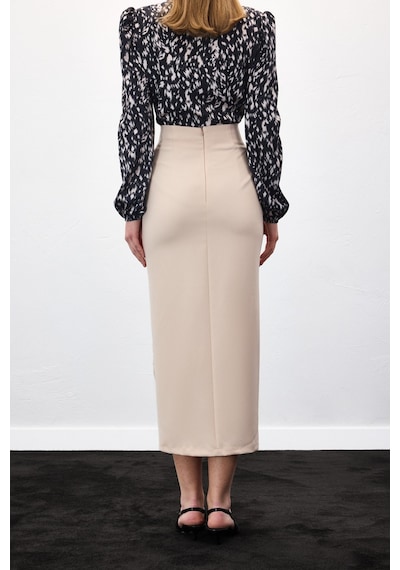 Sateen Gold Yan Aksesuarlı Etek - Bej-136885 Bej