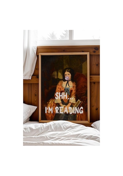 Saturn Shh I'm Reading Çerçeveli Tablo Klasik Portre Kitap Okuyan Kadın Kütüphane Ve Çalışma Odası Dekoru Altered Art