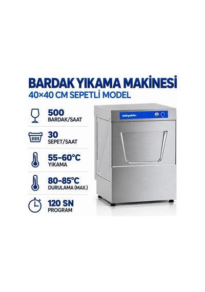 Öztiryakiler Oby 40m Bardak Yıkama Makinesi 40x40 Cm Sepetli