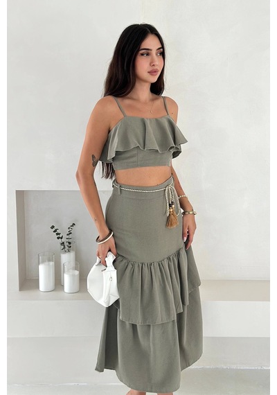 Asprin Fashion Kat Bluz Etek Takım Haki Haki