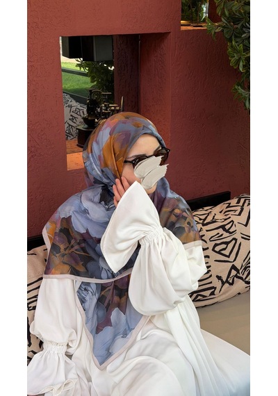 Qalortex Scarf Pamuklu Soft Meva Desen Eşarp-blueberry