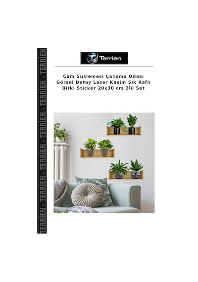 Cam Süslemesi Çalışma Odası Görsel Detay Lazer Kesim Şık Raflı Bitki Sticker 20x30 Cm 3lü Set Çok Renkli