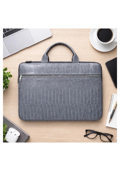 Gri Kroko Macbook Air Pro 15.6 Inç Darbeye Karşı Korumalı Laptop Çantası