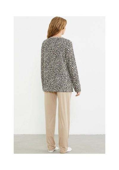 Angbutik Sementa 76413 Rahat Kalıp Leopar Kombinli Pijama Takım Bej