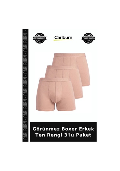 Carlburn Özel Seri Görünmez Boxer Erkek Ten Rengi 3'lü Paket Pratik Kullanım Konforlu Model Rahat İçlik Ten 3