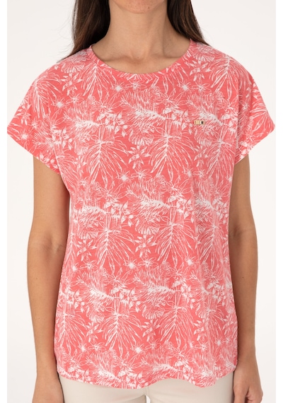 U.S. Polo Assn. Kadın Pembe Desenli Bisiklet Yaka Tişört 50305761-VR167