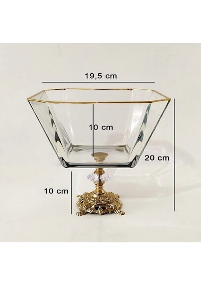 Paşabahçe Metal Ayaklı Gold Detaylı Cam Büyük Boy Salata - Servis - Sunum Kasesi