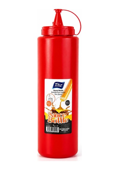 Titiz 700 Ml Sos Şişesi Seti Sarı Kırmızı Şeffaf Sızdırmaz Kapaklı 1 Adet
