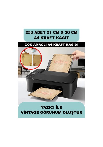 250 Adet A4 Kraft Kağıt 21x30 100 Gr. Yazıcı Uyumlu, Vintage Resim Kağıdı, Çocuk Etkinlik Kağıdı