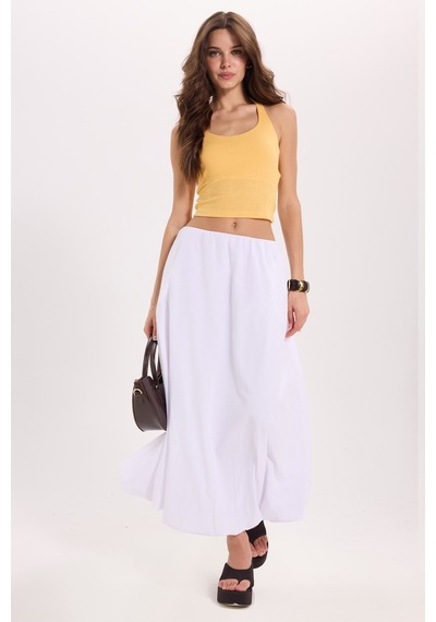 Tudors Kadın Slim Fit Dar Kesim Pamuklu Halter Yaka Kaşkorse Sarı Crop-50708