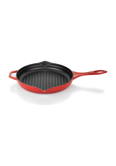 Schafer Guss Chef Döküm Yuvarlak Grill Tava 28Cm-1 Parça-Kırmızı