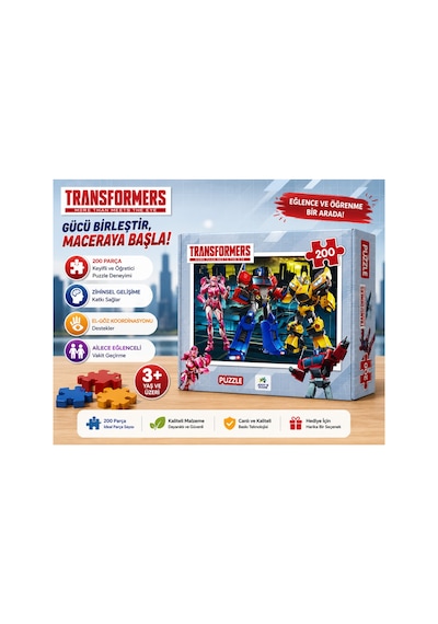 Transformers 200 Parça Puzzle Çocuk Yapboz Eğitici Oyuncak 3+