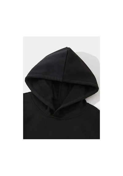 Medinenur Kelebek Desenli Kapüşonlu Cepli Sweatshirt Siyah