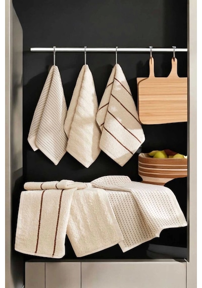 6 Lı Luna Naturel Mutfak Havlu Seti %100 Pamuklu 30x50 Cm Bej Çok Renkli