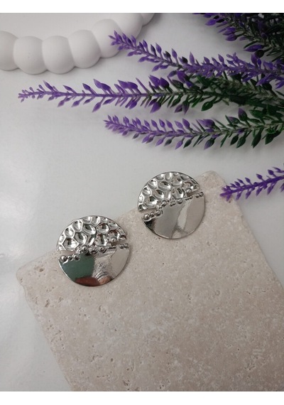 Lente Aksesuar Yuvarlak Ezme Plaka Küpe - Sezon Trendi Kadın Küpe Silver