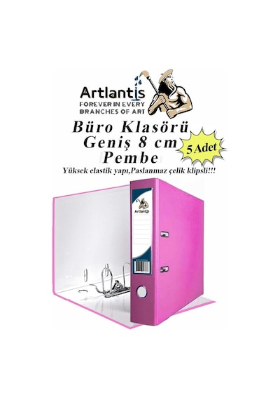Büro Klasörü Pembe Geniş 5 Adet Plastik Geniş Pembe Klasör Halkalı Paslanmaz Çelik Klipsli 5 Adet