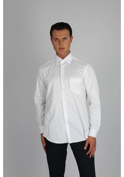 Lorenzo Mazzoli Lm385 R 900 Beyaz Pamuk Saten Regular Fit Erkek Gömlek Beyaz