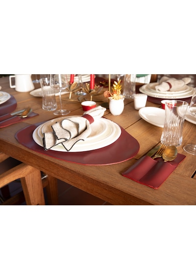 Velato Leather Place Mat Set Kahverengi