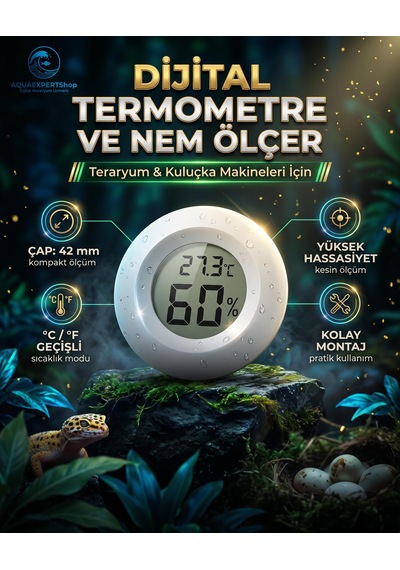 Yuvarlak Dijital Termometre Ve Nem Ölçer - Higrometre - Teraryum Ve Kuluçka Makinesi Isı Ölçer - Hassas Ölçme Aralığı