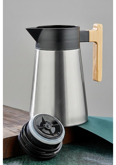 Cooker 1,5 Litre Çelik Termos Bambu Saplı Metalik