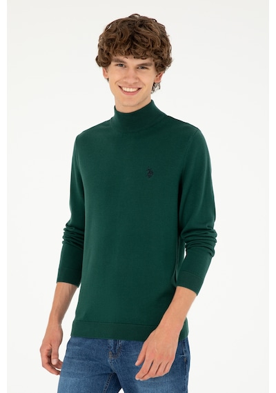 U.S. Polo Assn. Erkek Slim Fit Yarım Boğazlı Koyu Yeşil Basic Kazak 50293499-VR079