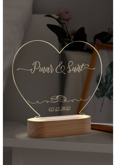 Çiftler İçin Alyans Motifli Kişiye Özel Ledli Gece Lambası Masif Ahşap Tabanlı Usb Kablolu Pleksi Led Gece Lambası Çiftler İçin Alyans Motifli Kişiye Özel Ledli Gece Lambası Masif Ahşap Tabanlı Usb Kablolu Pleksi Led Gece Lambası