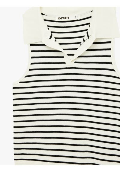 Koton Regular Fit Polo Yaka Kolsuz Çizgili Triko Bluz Siyah Çizgili 6sak30001ht Siyah Çizgili
