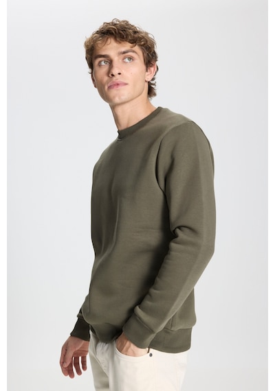 AC&Co / Altınyıldız Classics Erkek Hakı Standart Fit Normal Kesim İçi Polarlı Bisiklet Yaka Sweatshirt Haki