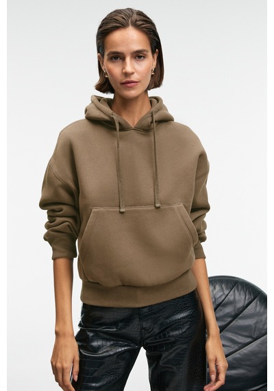 Grimelange Selene Kadın Kapüşonlu Kangru Cepli Regular Fit Vizon Sweatshirt Vizon