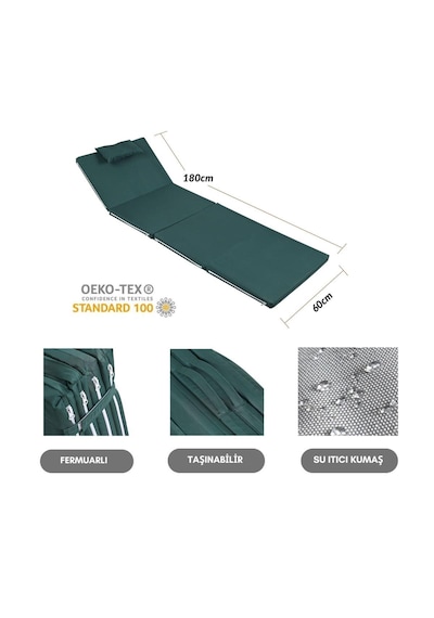 Reyo Şezlong Minderi Kamp Matı Fermuarlı Yastıklı 4 Cm Yeşil