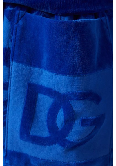 Dolce & Gabbana Casa Unisex Logo Jakarlı Bornoz, Pamuklu, Yumuşak Doku, Şık Görünüm Lacivert