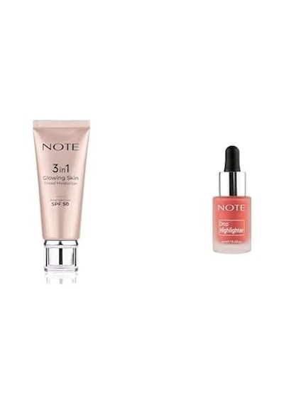 3 İn 1 Glowing Skin Tinted Işıltılı 50 Spf Krem & Drop Highlighter 01 Likit Aydınlatıcı Makyaj Seti