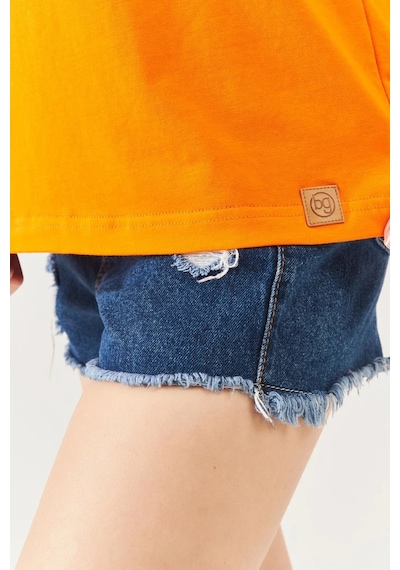 Kadın Oversize Rahat %100 Pamuklu Penye Bisiklet Yaka Kısa Kol Basic T-shirt Turuncu