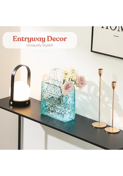 Çanta Vazo Köşeli Model Cam Çiçek Vazosu Dekoratif Mavi Vazo Büyük Boy Glass Bag Vase