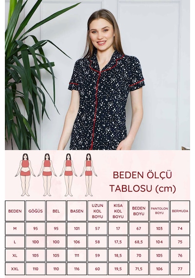 Alimer Kadın Lacivert Yıldız Desenli Kısa Kol Pijama Tkm 2536kk-l Lacivert