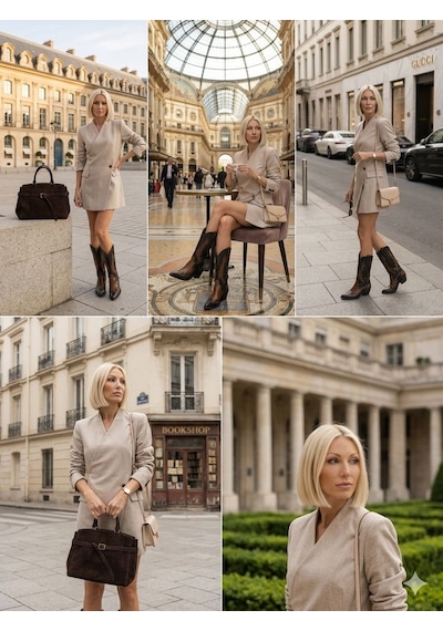 Luxury Collectrion Italyan Kesim Kruvaze Ceket - Etek Takım - Bej - M - St01127-bej-m