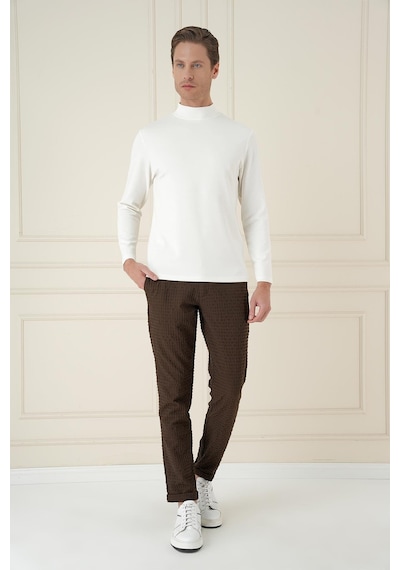 Efor Slim Fit Waffle Kumaş Esnek Pamuk Kahverengi Pantolon P 1168 Kahverengi