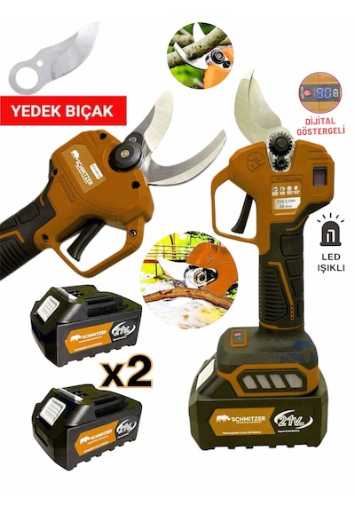 Schmıtzer 2budama-t Pro Set 21v Çelik Şanzuman 2 Pala Ve Zincir Şarjlı Dal Ağaç Kesme Bağ Budama Makas Testere