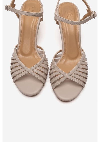 Luvishoes Danıca Ekru Cilt İnce Bantlı Kadın Topuklu Ayakkabı