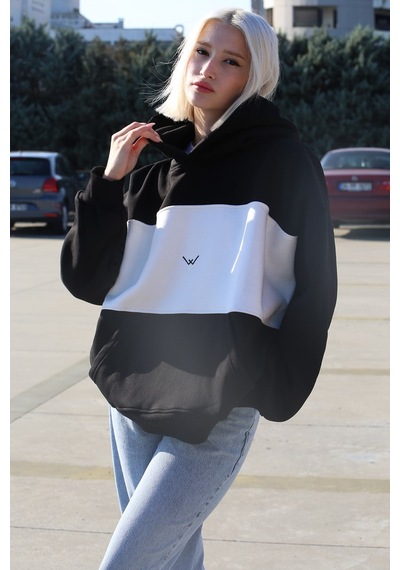 Siyah Renk Bloklu Şardonlu Sweatshirt Mg1544
