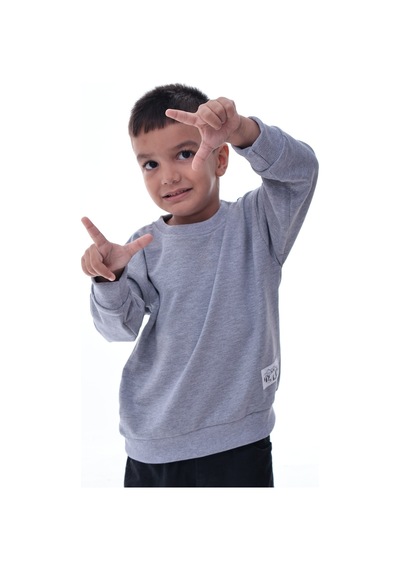 Erkek Çocuk Gri Sweatshirt %100 Pamuk 12 Ay 5 Yaş Rahat Kalıp Basic Günlük Üst Gri