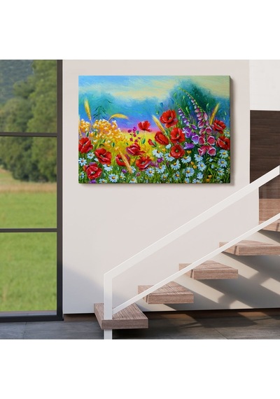 Es10 DB HG Renkli Çiçekler Yağlıboya Görünüm Dekoratif Kanvas Duvar Tablosu-3749 (50 x 70)