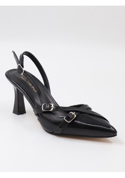 Nesilshoes Nesil Shoes Uraz 500 Siyah Rugan Çift Toka Kadın Sandalet