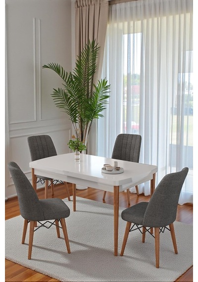 70x110 Cm Mutfak Masası Takımı 4 Kişilik Sabit Masa Sandalye Takımı Beyaz Masa - Antrasit Çok Renkli